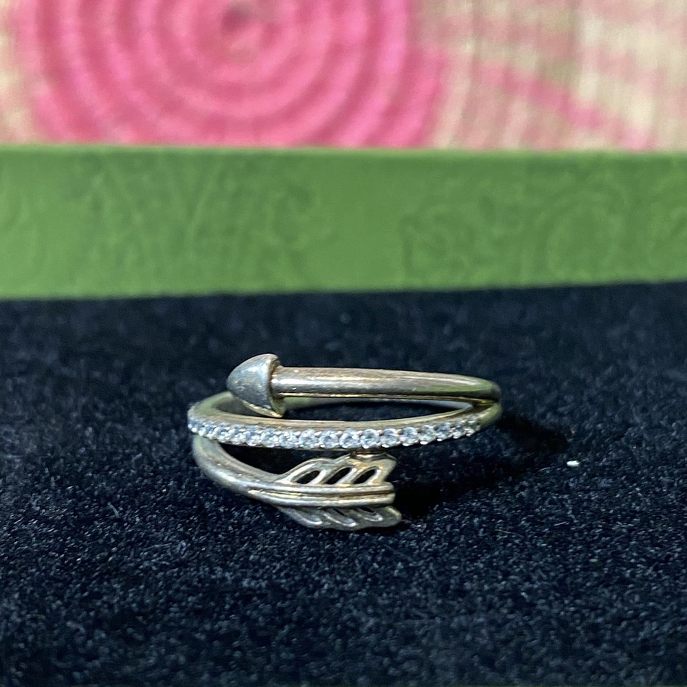 Vintage Sterling Signed ALE Pandora CZ Stone Arrow Wrap Carved Loved Ring Sz54/7